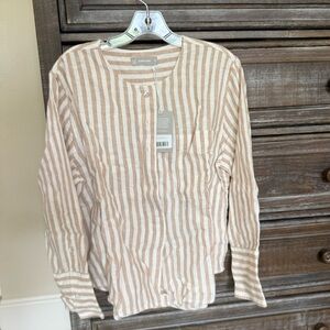 Everlane Tan and White Stripe Blouse / Linen / Size 10 / NWT